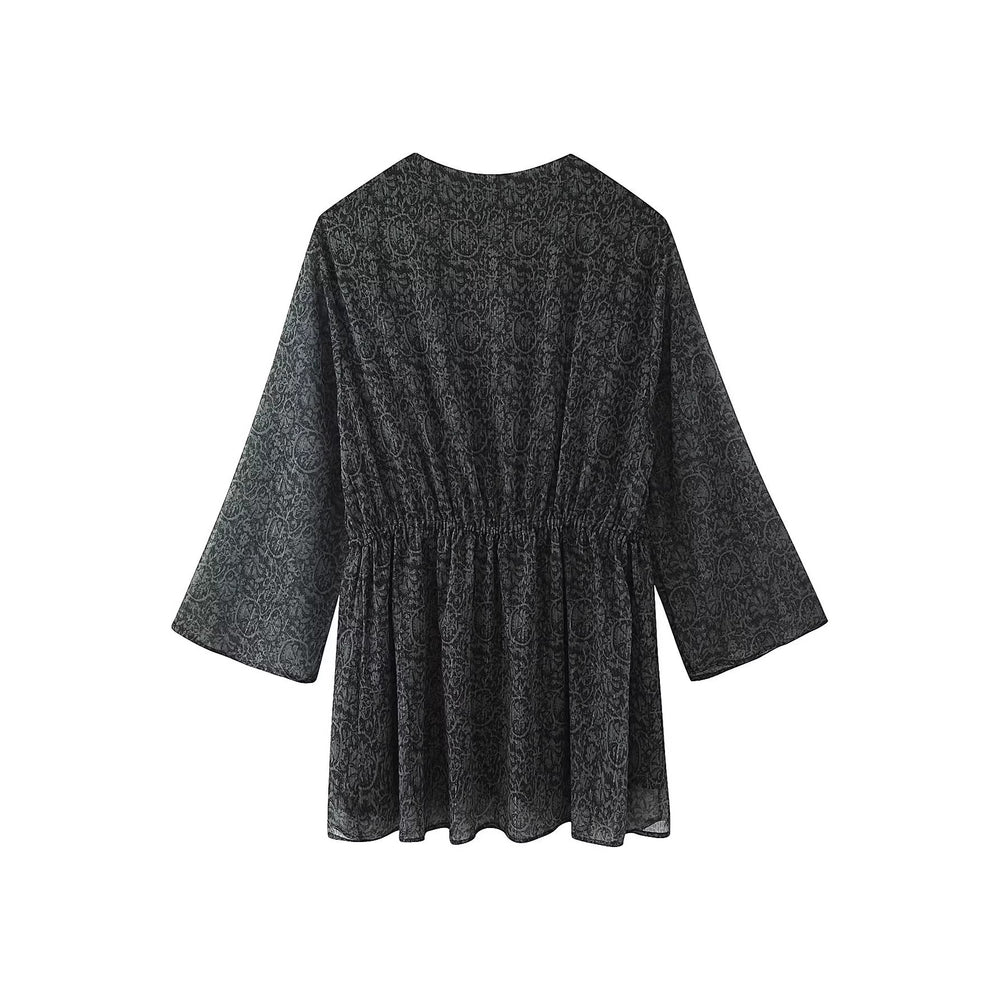 Damen Transparentes Boho-Tunika-Kleid mit V-Ausschnitt, Kordelzug und Quasten Shop Nory