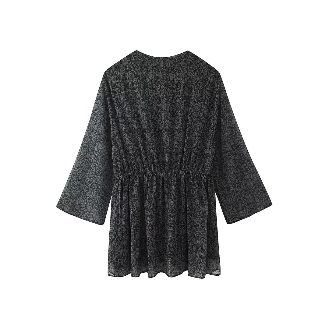 Damen Transparentes Boho-Tunika-Kleid mit V-Ausschnitt, Kordelzug und Quasten Shop Nory