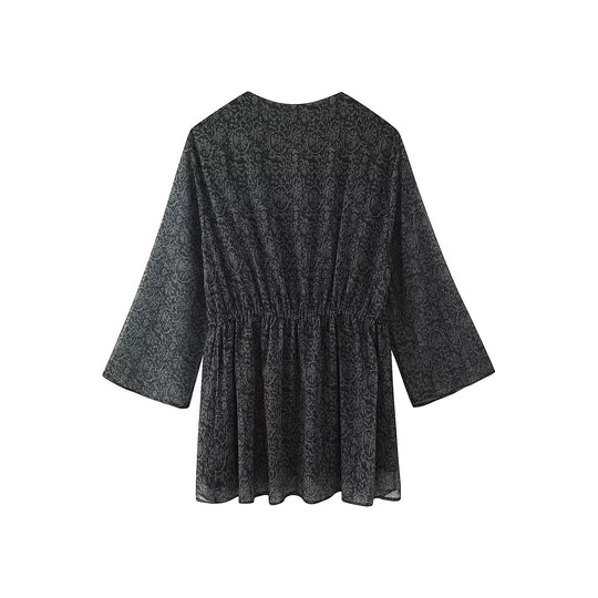 Damen Transparentes Boho-Tunika-Kleid mit V-Ausschnitt, Kordelzug und Quasten Shop Nory