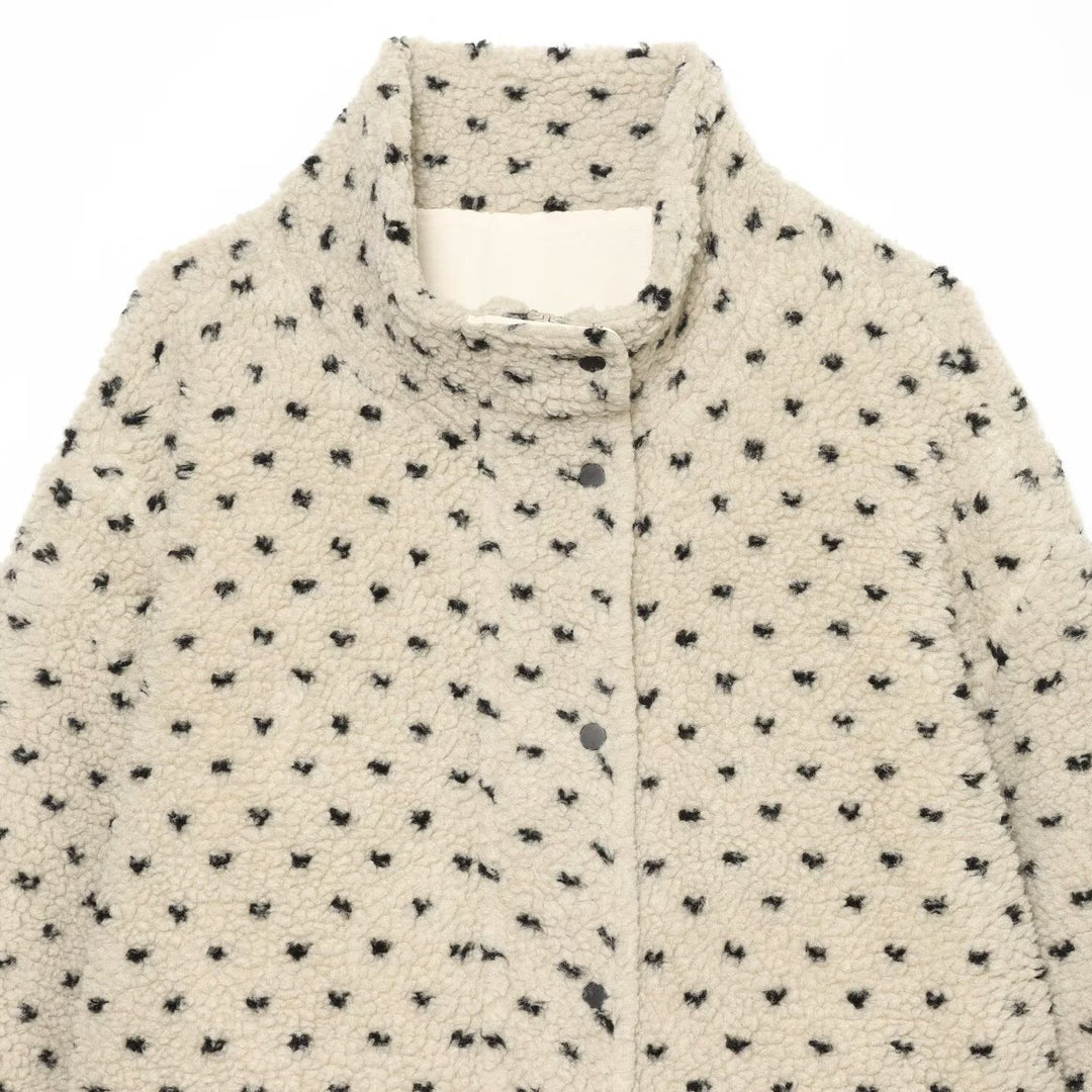 Damen Kurze Teddyjacke mit Stehkragen und Punktmuster Shop Nory