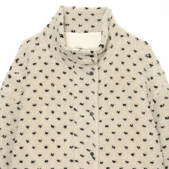 Damen Kurze Teddyjacke mit Stehkragen und Punktmuster Shop Nory