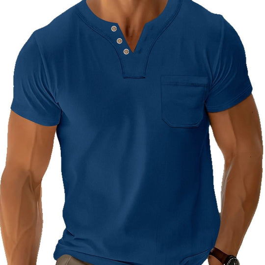 Herren Freizeit T-Shirt mit modernem Henley-Ausschnitt und praktischer Brusttasche