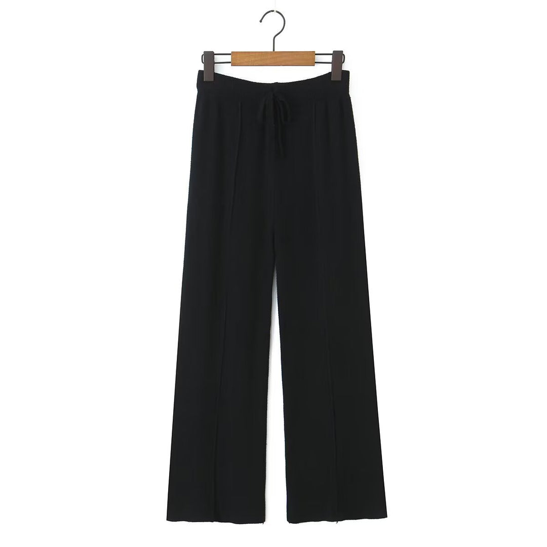 Damen Weite Strickhose mit Rippbund, Tunnelzug und Bügelfalte Shop Nory