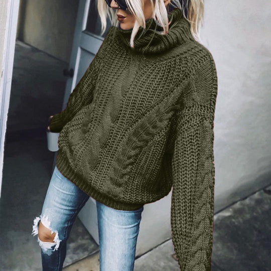 Damen nan Oversized Strickpullover mit grobem Zopfmuster und Rollkragen Shop Nory