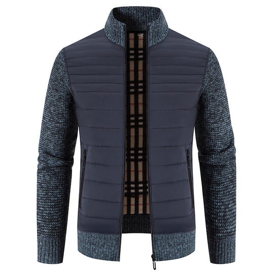 Herren gesteppte Hybridjacke mit Strickärmeln und modernem Stehkragen