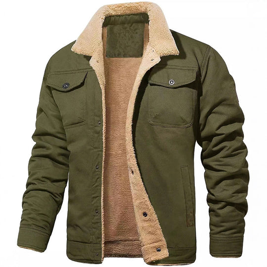 Herren gefütterte Sherpa-Canvas-Jacke mit Knopfleiste und Brusttaschen Shop Nory