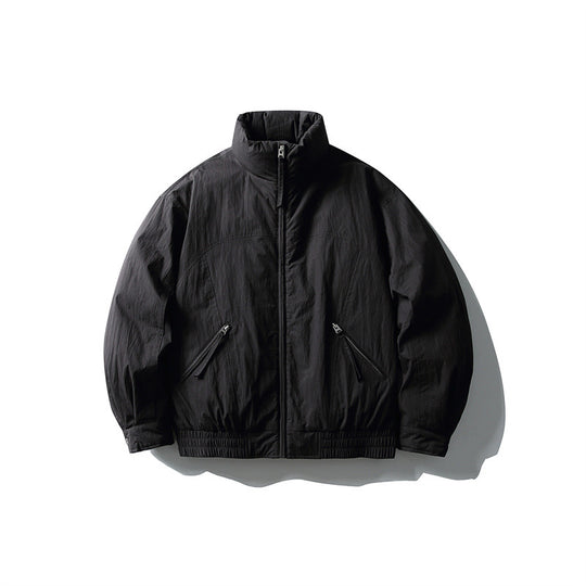 Herren Minimalistische Boxy Windbreaker-Jacke mit hohem Stehkragen und schrägen Reißverschlusstaschen Shop Nory