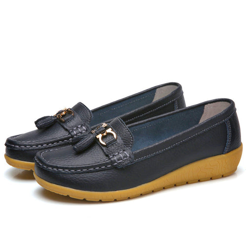 Damen Mokassins mit ornamentaler Schnalle und weicher Sohle