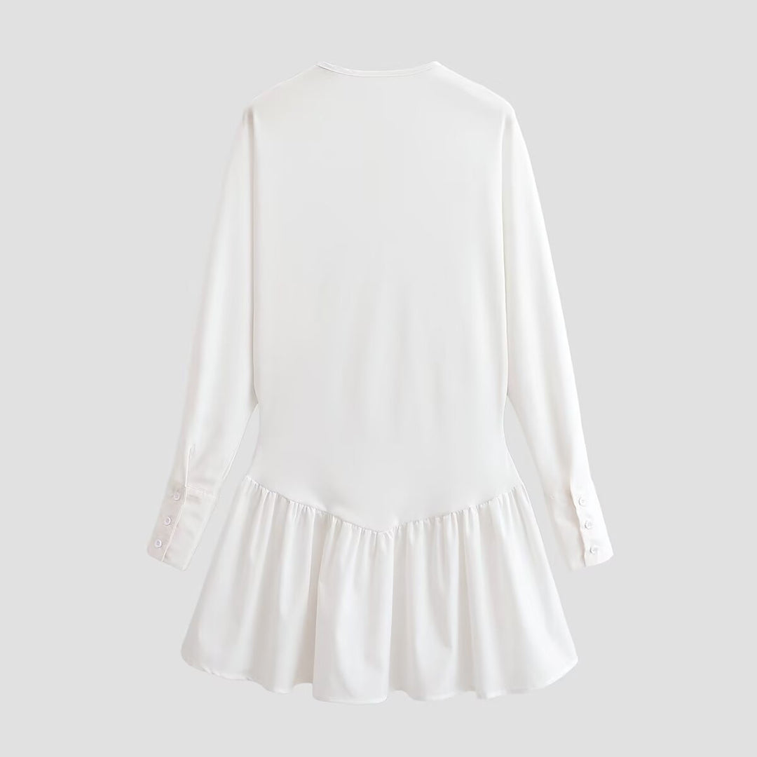 Damen Lockeres Longsleeve Tunika-Kleid mit Henley-Knopfleiste und Stufenrock Shop Nory
