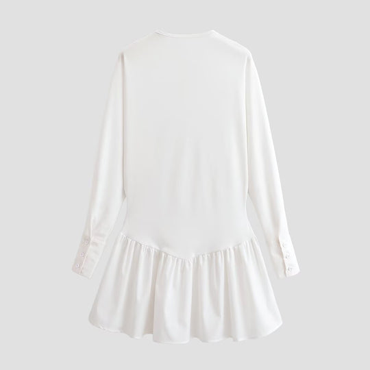 Damen Lockeres Longsleeve Tunika-Kleid mit Henley-Knopfleiste und Stufenrock Shop Nory