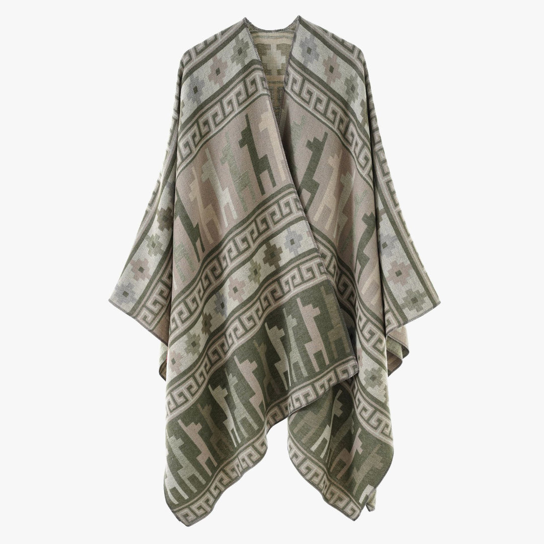 Damen Jacquard‑Strickponcho mit Ethno‑Tiermotiven und offenem Kimono‑Schnitt Shop Nory