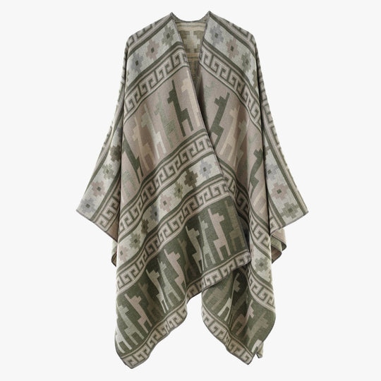 Damen Cape-Überwurf aus Jacquard-Strick mit Tier- und Ethno-Motiv Shop Nory
