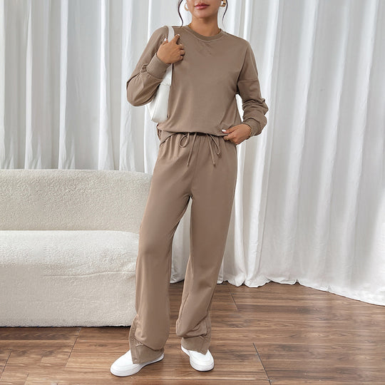 Damen Lässiges Sweat-Set mit Oversize-Rundhals und High-Waist-Hose mit Knopfmanschette Shop Nory