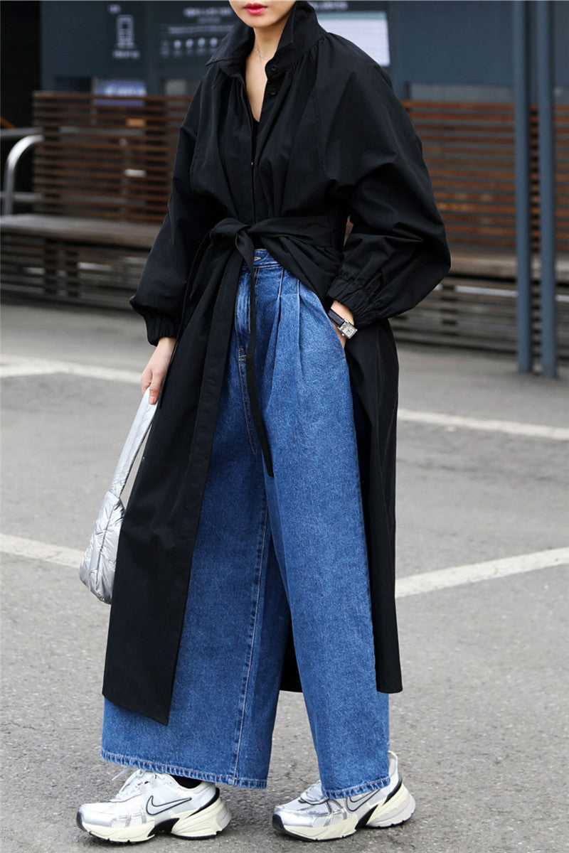 Damen Maxilanger Oversize-Mantel mit hohem Stehkragen, geraffter Rückenpasse und kastiger Silhouette Shop Nory