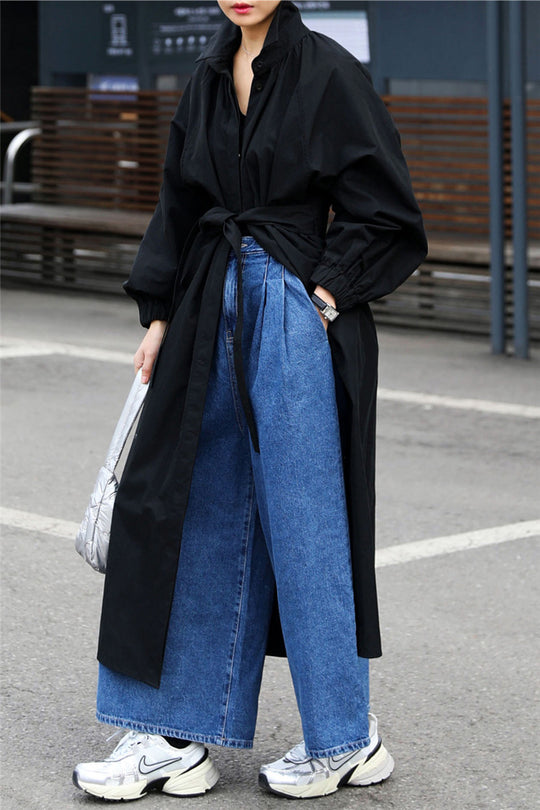 Damen Maxilanger Oversize-Mantel mit hohem Stehkragen, geraffter Rückenpasse und kastiger Silhouette Shop Nory