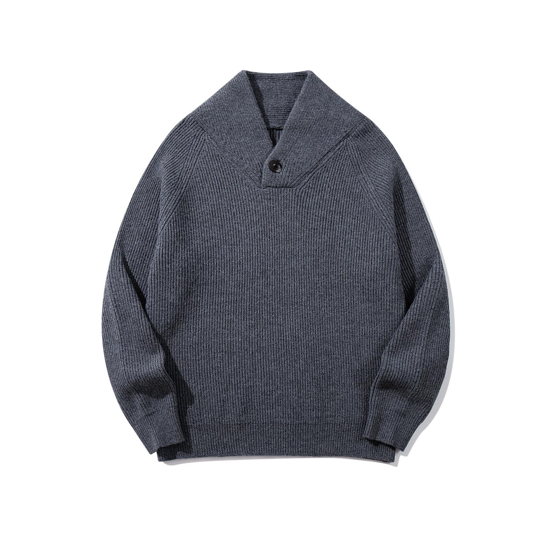 Unisex Gerippter Shawlkragen-Pullover mit Ein-Knopf-Detail Shop Nory