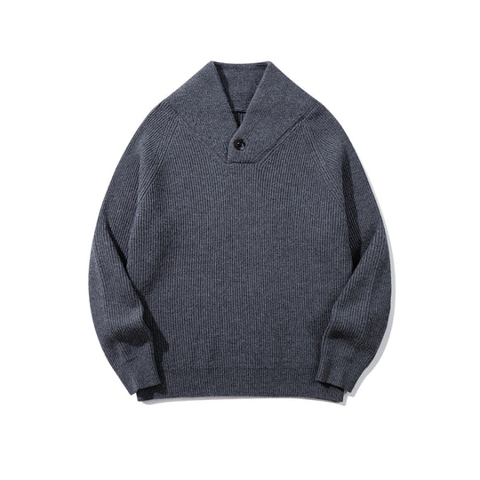 Unisex Gerippter Shawlkragen-Pullover mit Ein-Knopf-Detail Shop Nory