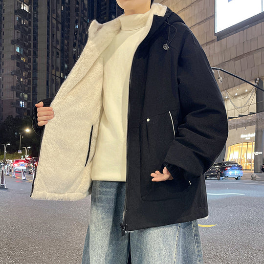 Herren Oversize Kapuzenjacke mit Teddyfutter, Zwei-Wege-Reißverschluss und Utility-Taschen Shop Nory