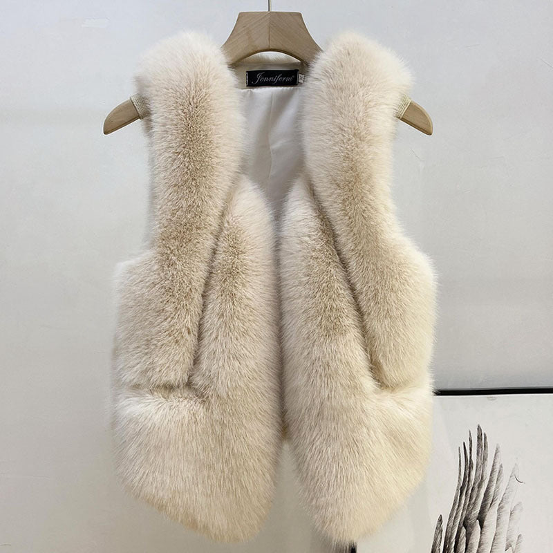Damen Ärmellose Hochflor-Faux-Fur-Weste mit taillierter Passform und Eingrifftaschen Shop Nory
