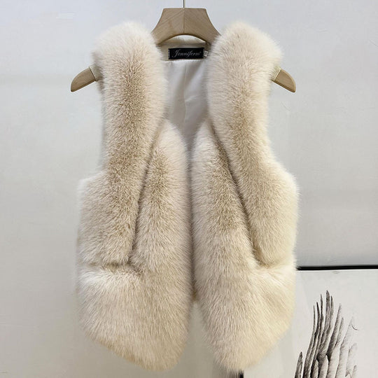 Damen Ärmellose Hochflor-Faux-Fur-Weste mit taillierter Passform und Eingrifftaschen Shop Nory