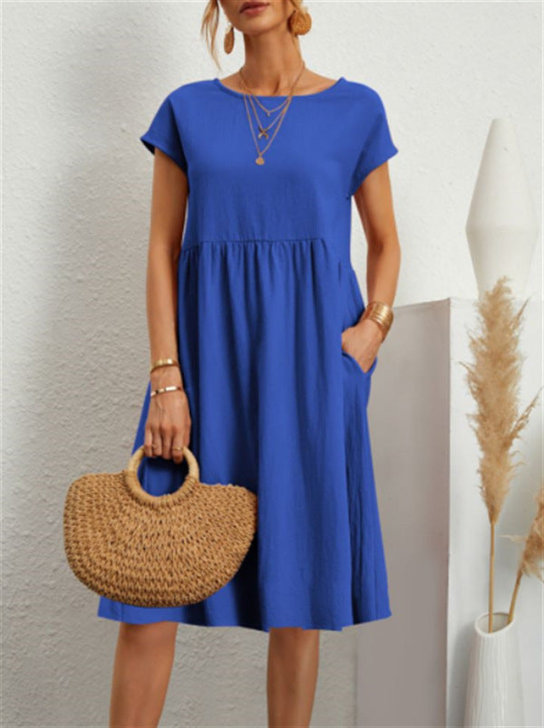 Damen Freizeitleinenkleid mit leichtem Schnitt und Taschen