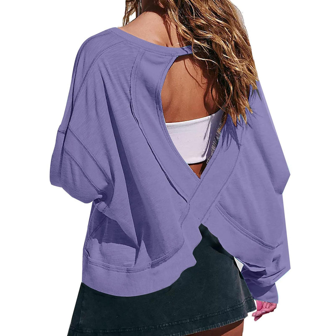 Damen Cropped-Sweatshirt mit überkreuztem Cut-Out-Rücken und rohen Saumkanten Shop Nory