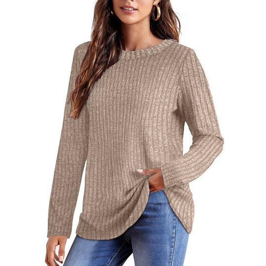 Damen Geripptes Feinstrick-Longsleeve mit Rundhalsausschnitt und asymmetrischem Saum Shop Nory