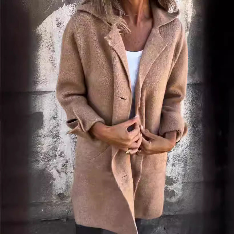 Damen nan Oversize Wollmix-Mantel mit Reverskragen aufgesetzten Taschen geknöpfter Front und umgeschlagenen Ärmeln Shop Nory