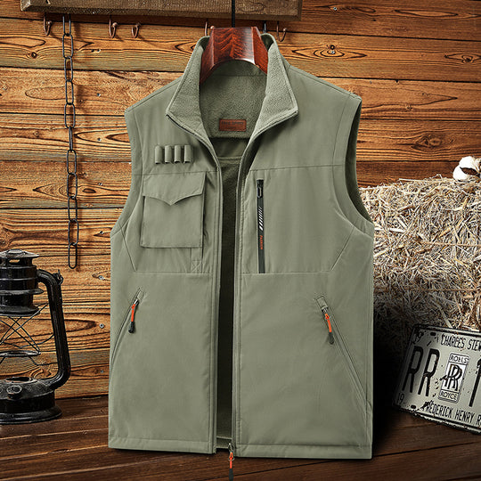 Herren Ärmellose Softshell-Outdoor-Weste mit Fleecefutter, hohem Stehkragen und Multifunktions‑Taschen Shop Nory