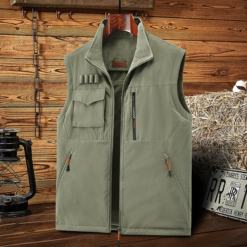 Herren Ärmellose Softshell-Outdoor-Weste mit Fleecefutter, hohem Stehkragen und Multifunktions‑Taschen Shop Nory