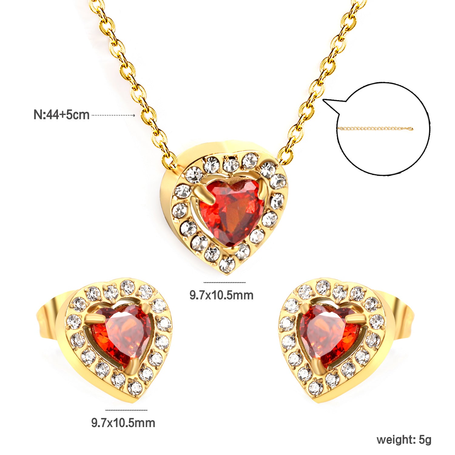Damen Schmuckset mit funkelnden roten Zirkonia und elegantem Goldüberzug Shop Nory