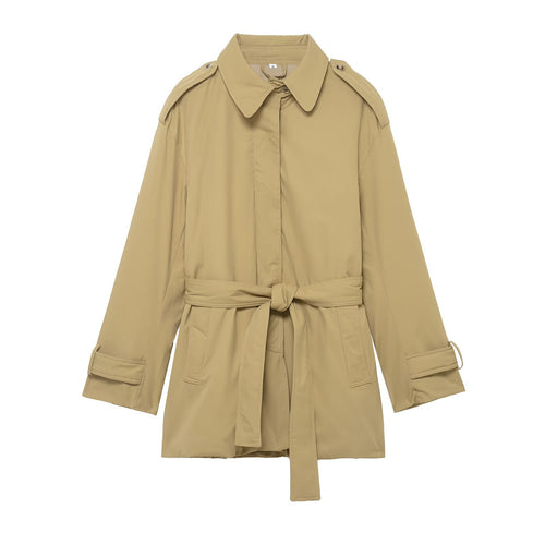 Damen Kurztrench mit Taillengürtel und Schulterklappen Shop Nory
