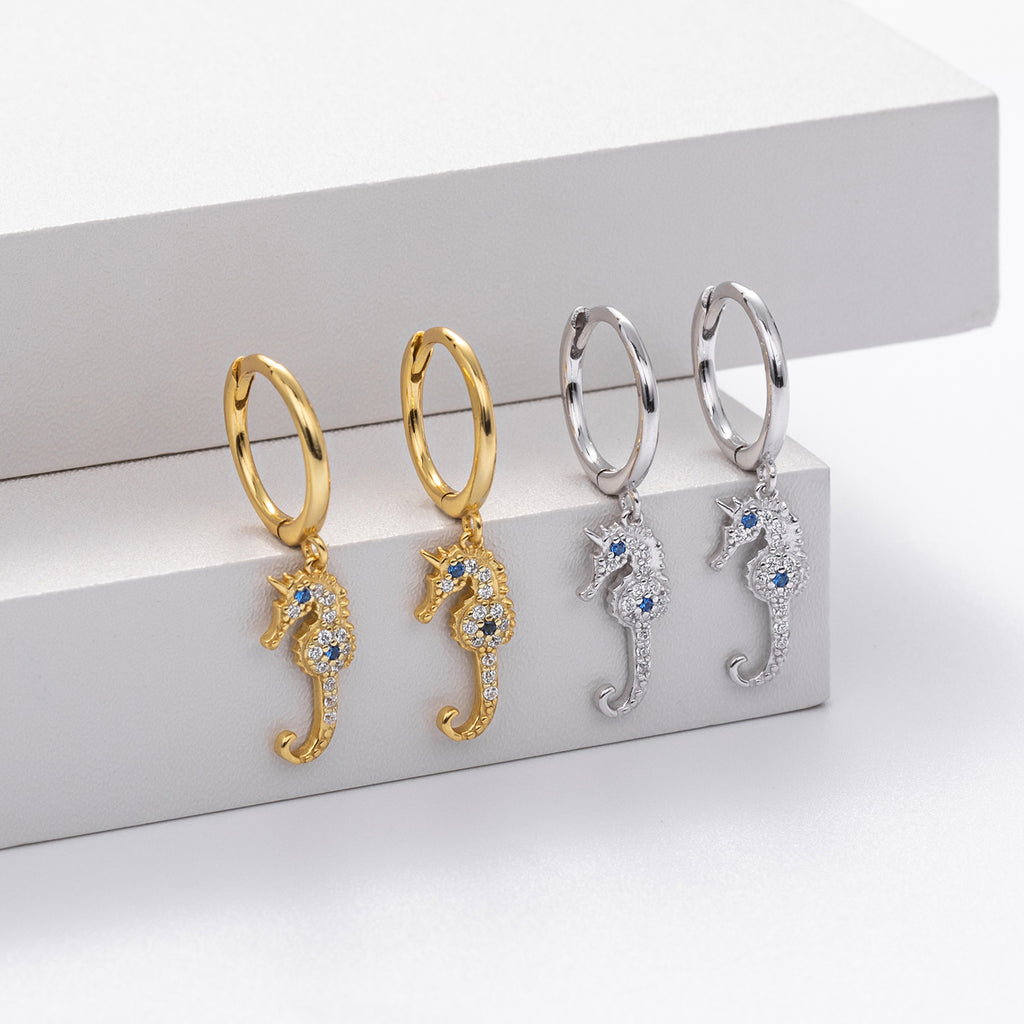 Damen Ohrhänger mit filigranem Seepferdchen-Design aus hochwertigem 925 Sterling Silber Shop Nory