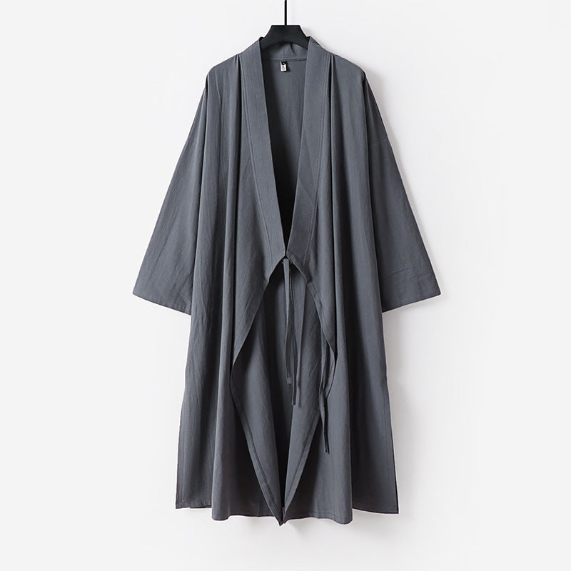 Unisex Langer Kimono-Mantel aus leichtem Baumwollmix mit drapierter Front und Bindeschlaufe Shop Nory