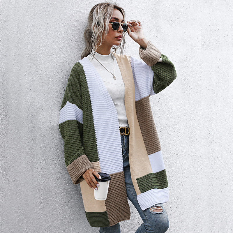 Damen Patchwork-Strickcardigan mit offenem Schnitt und kastiger Oversize-Passform Shop Nory