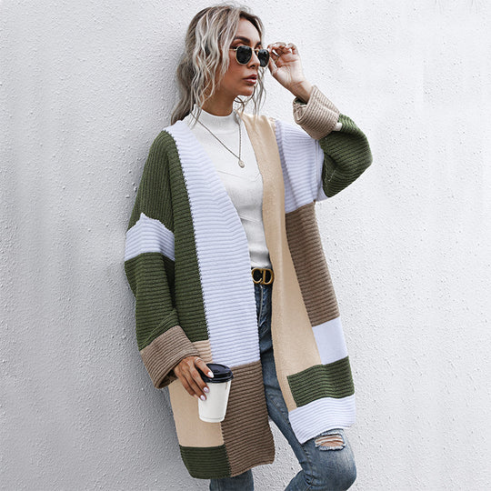 Damen Patchwork-Strickcardigan mit offenem Schnitt und kastiger Oversize-Passform Shop Nory