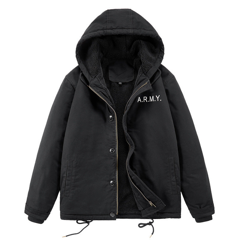 Herren Military-inspirierte Thermo-Kapuzenjacke mit Teddy‑Sherpa‑Futter und Kordelzug Shop Nory