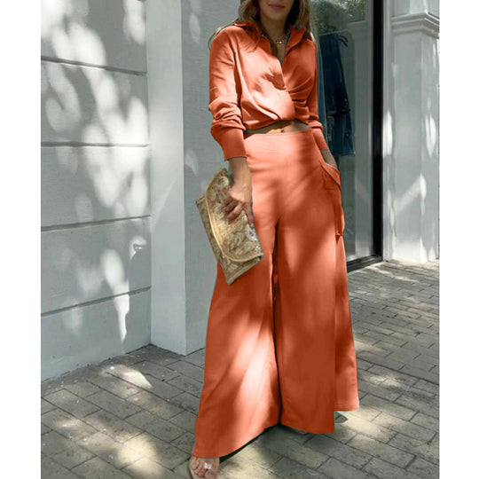 Damen Hochtaillierte weite Palazzo-Hose mit seitlicher Cargotasche und fließender Silhouette Shop Nory