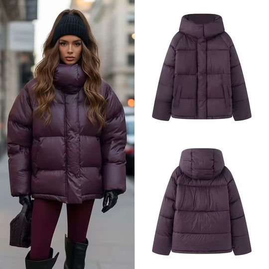 Damen Kurze wattierte Oversize‑Steppjacke mit hohem Stehkragen und Kapuze Shop Nory