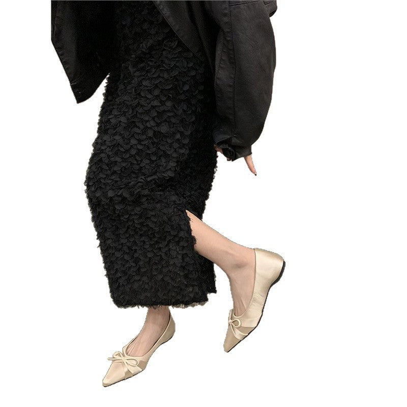 Damen Elegante spitz zulaufende Satin‑Ballerinas im Slipper‑Stil mit zierlicher Schleife Shop Nory