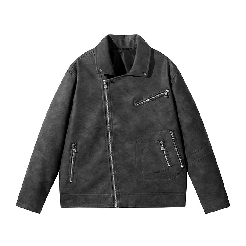 Herren Modische Lederjacke mit asymmetrischem Reißverschluss Shop Nory