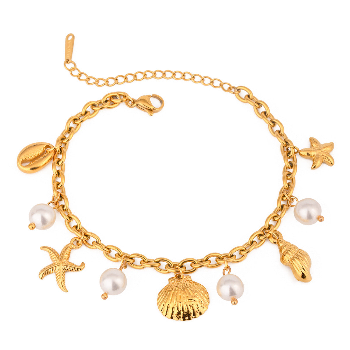 Damen Fußkettchen mit maritimen Muschelmotiven und hypoallergener Edelstahlverarbeitung Shop Nory