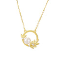 Damen Halskette mit elegantem Perlenelement und filigranem Blätter-Design Shop Nory