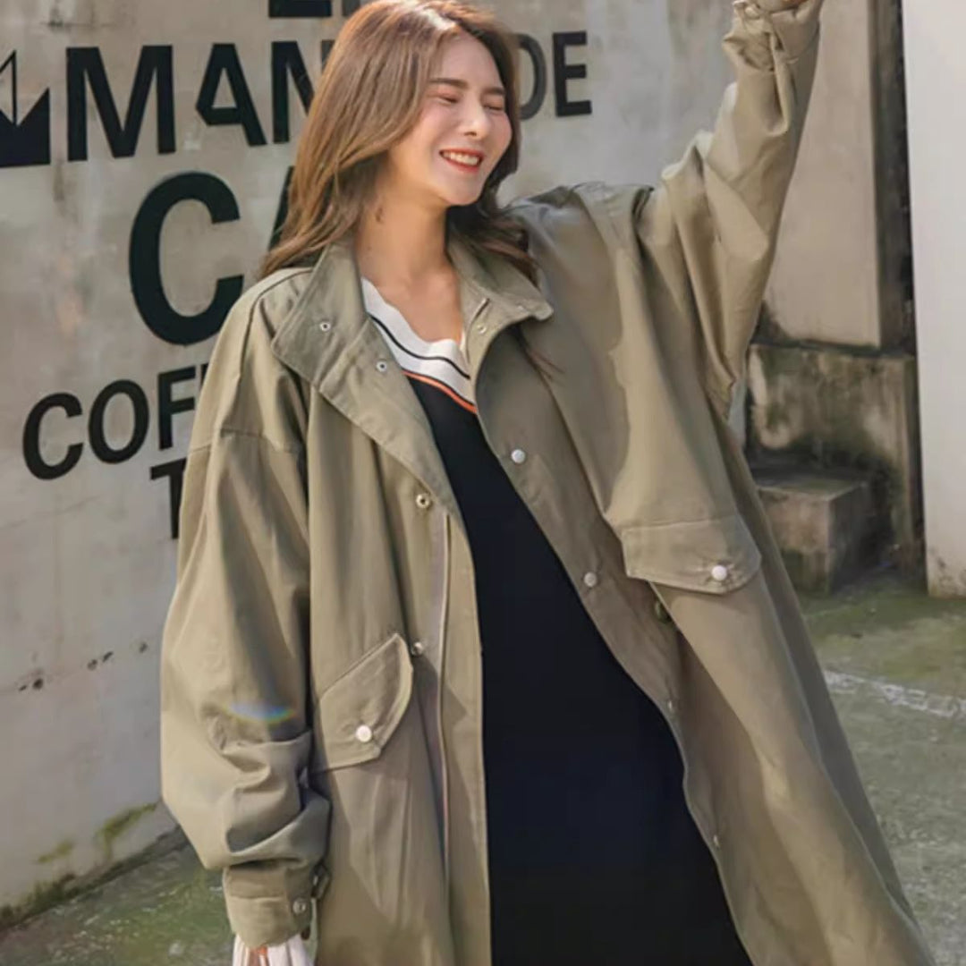 Damen Langer Oversize-Windbreaker im Utility-Look mit Pattentaschen Shop Nory