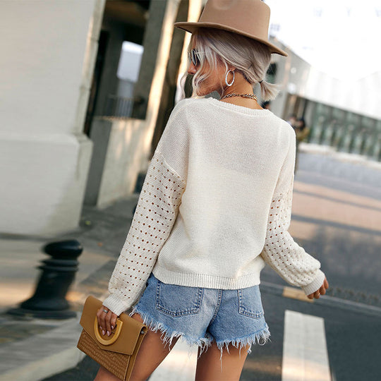 Damen Feinstrickpullover mit Lochmuster-Ärmeln und legerer Oversize-Passform Shop Nory