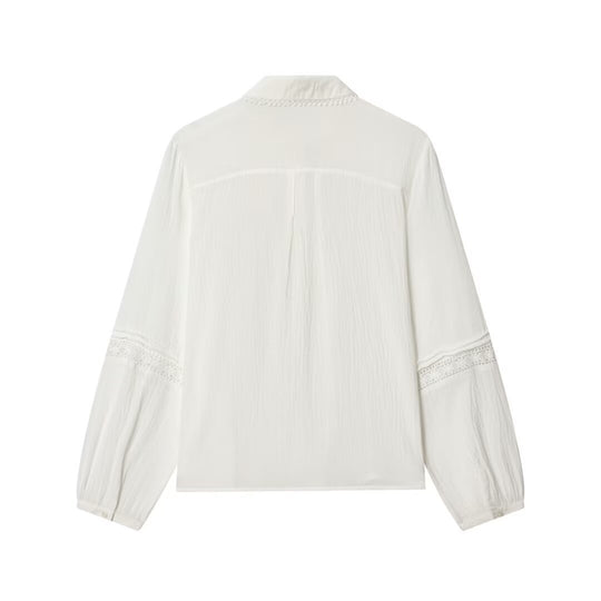 Damen Bluse mit zarter Spitzenapplikation, verdeckter Knopfleiste und Ballonärmeln Shop Nory