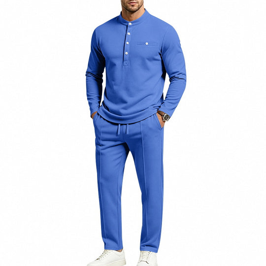 Herren Zweiteiliges Freizeitset mit Henley-Langarmshirt, Stehkragen und Komfort-Jogginghose Shop Nory