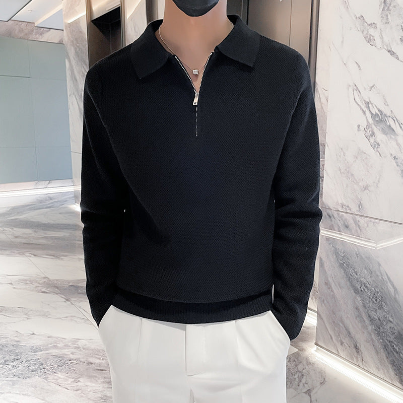Herren Strukturierter Halbzip-Strickpolopullover mit Reißverschlusskragen Shop Nory