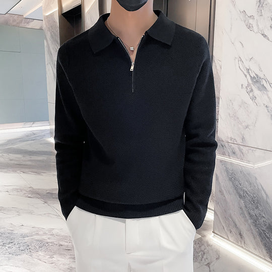 Herren Strukturierter Halbzip-Strickpolopullover mit Reißverschlusskragen Shop Nory