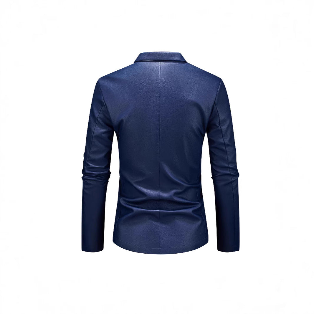 Herren Slim-Fit Ledersakko mit Ein-Knopf, klassischem Revers und Pattentaschen Shop Nory